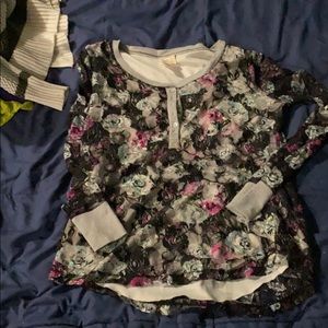 Floral lace long sleeved button down Henley